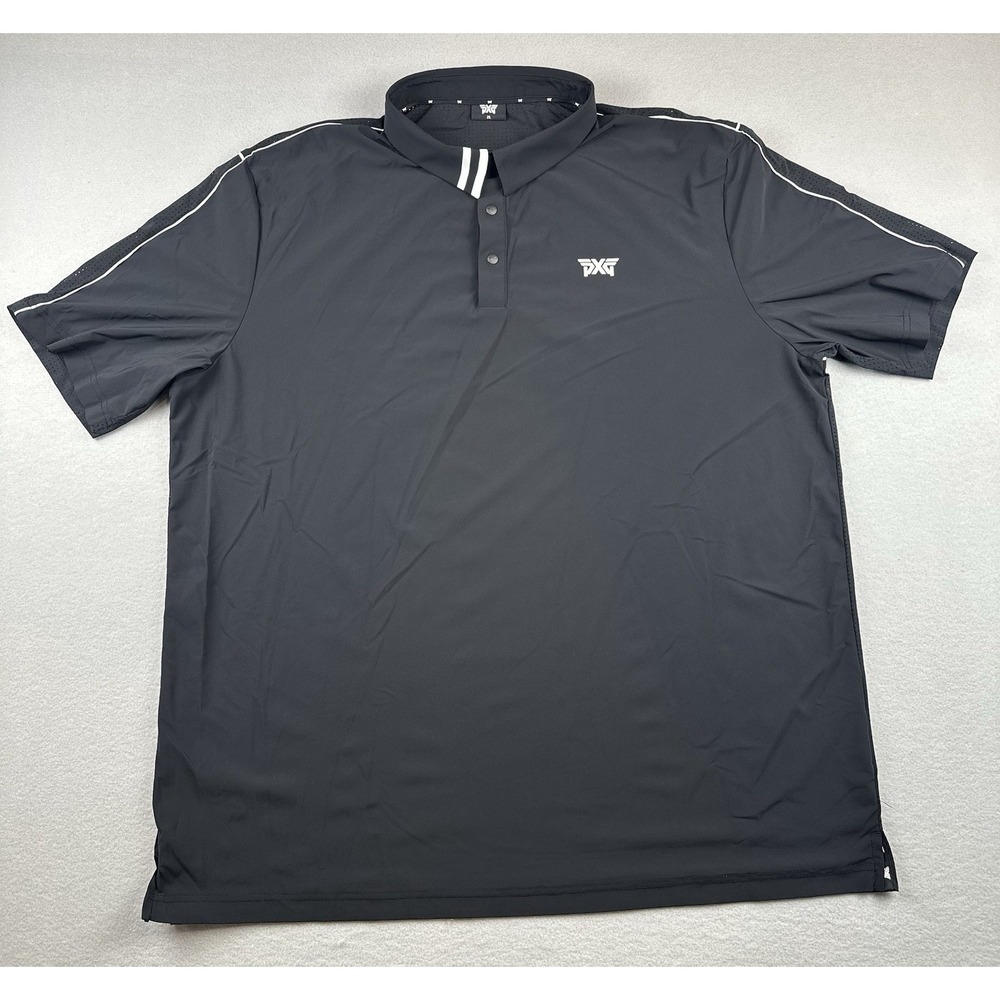 PXG Golf Polo Mens XXL Black Performance Snap Placket Mesh Back Korea MLS42-EP